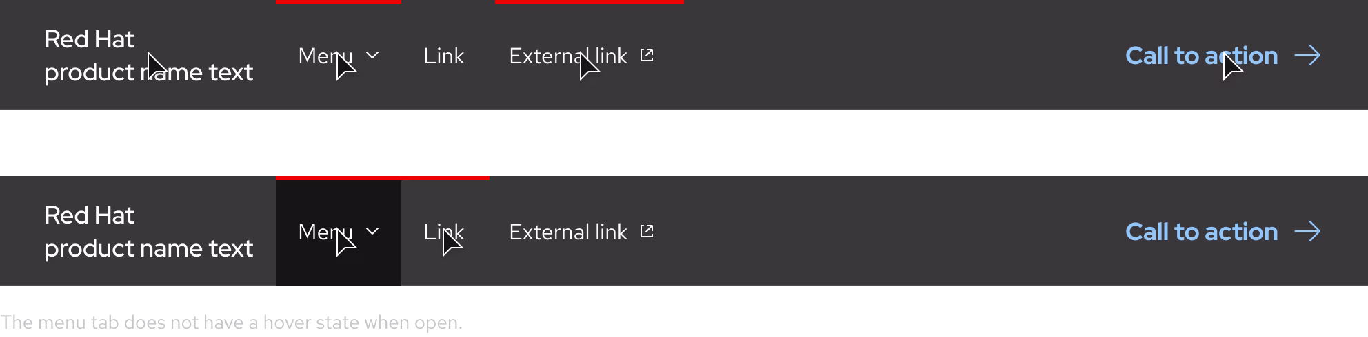 Image of dark scheme secondary navigation hover states